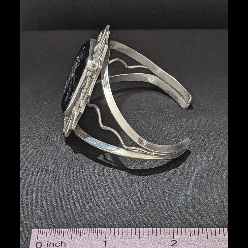 Large MAJESTIC Silver & Black Spider HALLOWEEN Sterling Silver Dichroic Bracelet - Picture 12 of 13